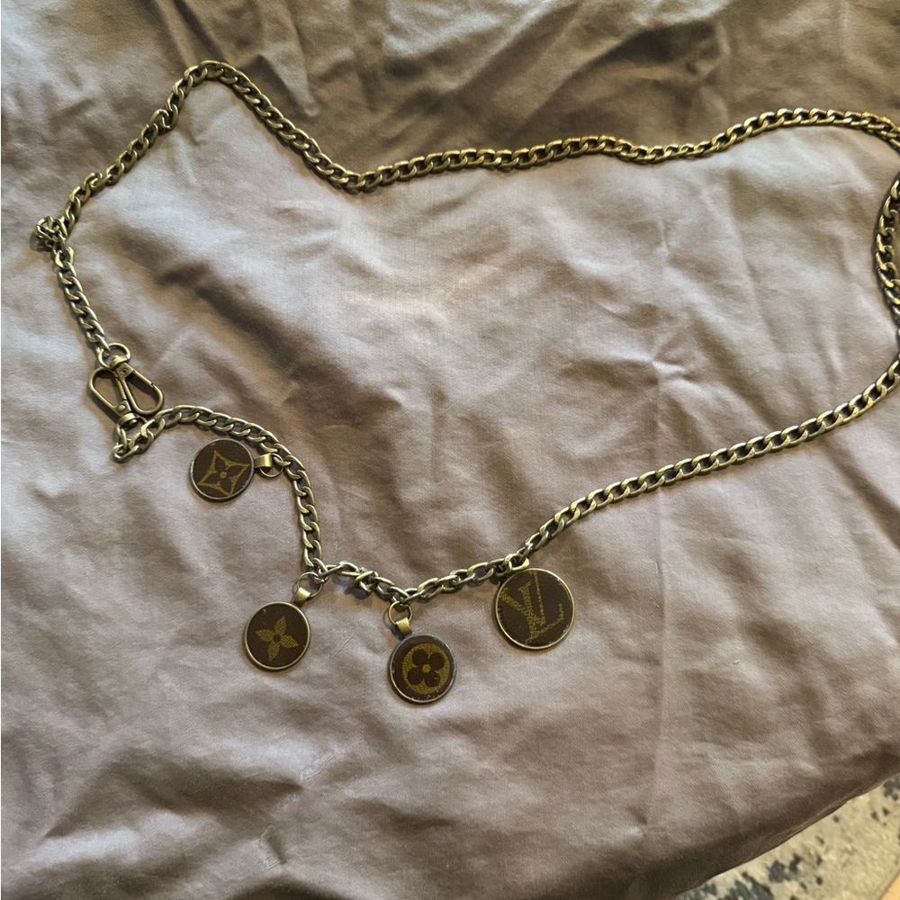 Gold Chain with upcycled LV fabric charms